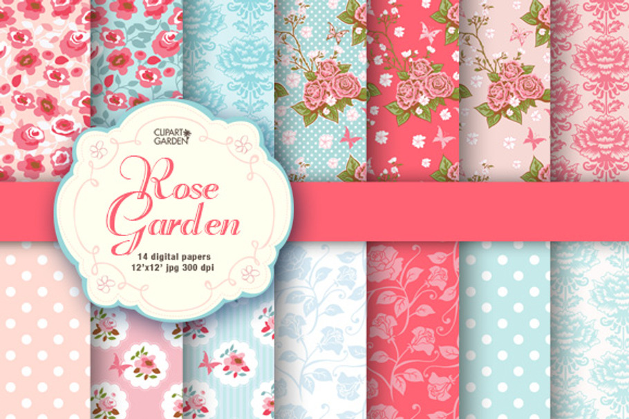 Romantic floral papers pack.