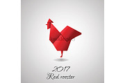 Red origami rooster. 2017 symbol