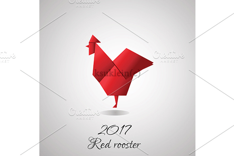 Red origami rooster. 2017 symbol in Illustrations - product preview 8