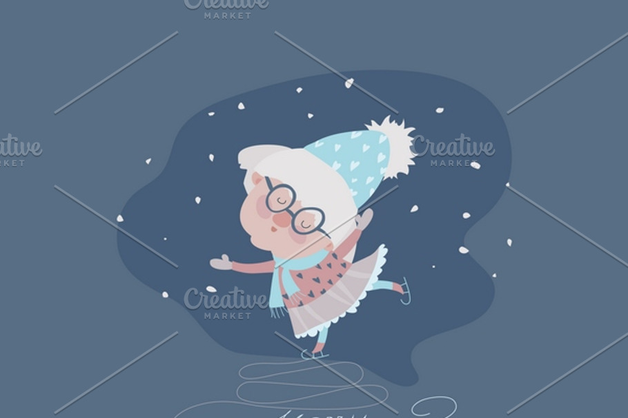 Old woman skating on ice in Illustrations - product preview 8