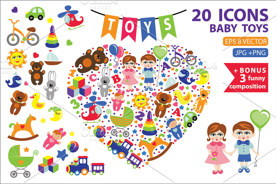 Children toys icons in Graphics - product preview 8