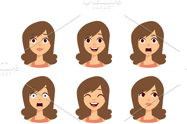 Woman emoji face vector icons