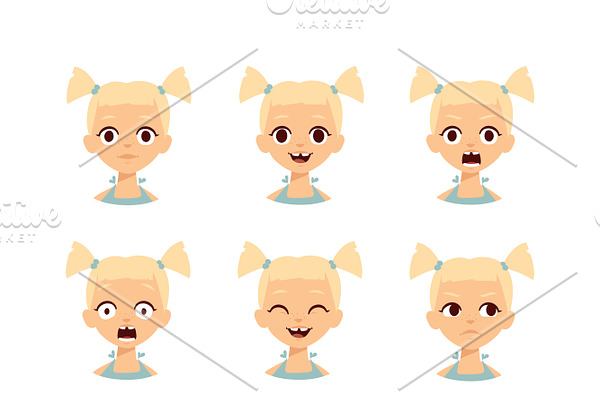 Girl emotions face vector
