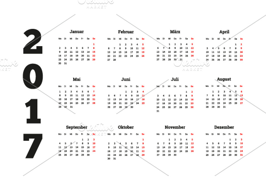 Set of simple calendars in german