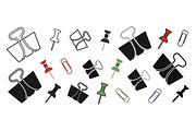 Office paper pins and clips. Vector