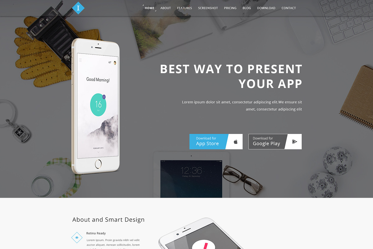 I One Page App Landing PSD Theme in App Templates - product preview 8