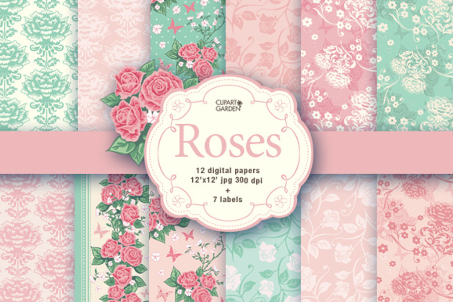 Romantic floral papers and frames. in Patterns - product preview 8