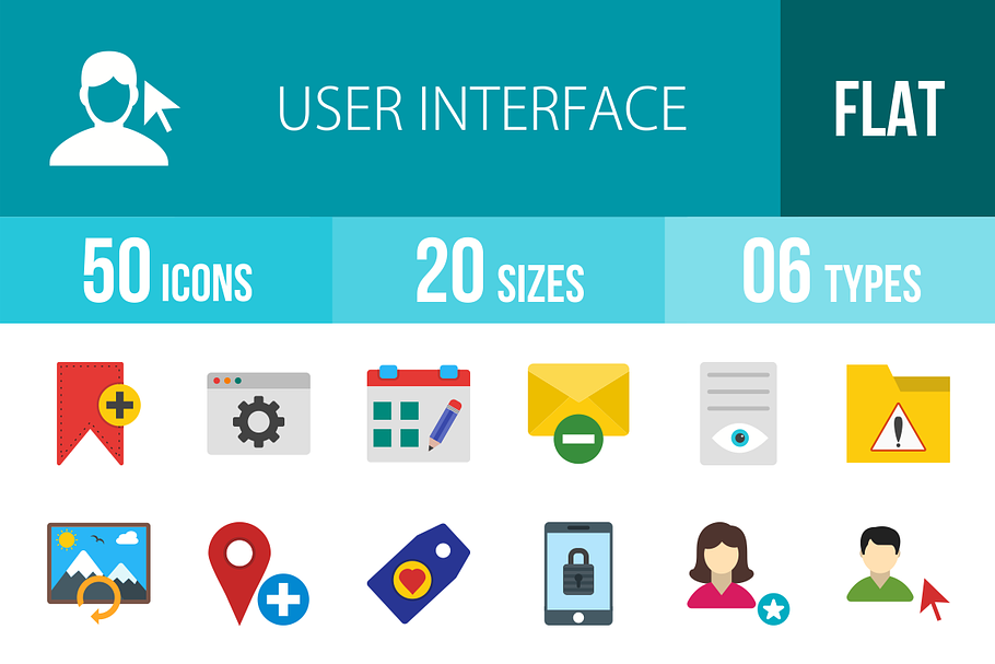 50 Interface Flat Multicolor Icons