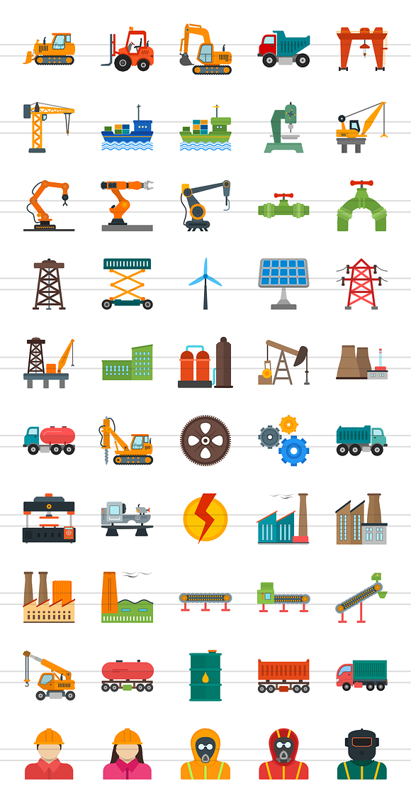 50 Industry Flat Multicolor Icons in Graphics - product preview 1