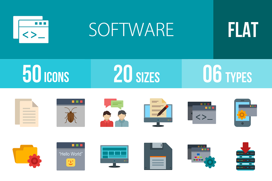 50 Software Flat Multicolor Icons