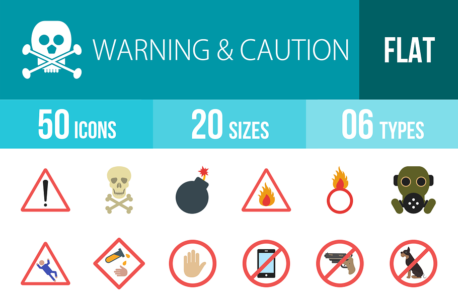 50 Warning Flat Multicolor Icons