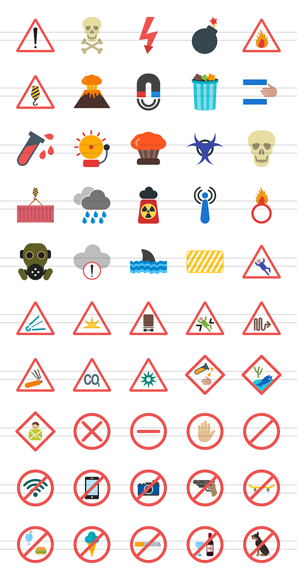 50 Warning Flat Multicolor Icons in Graphics - product preview 1