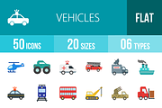 50 Vehicles Flat Multicolor Icons