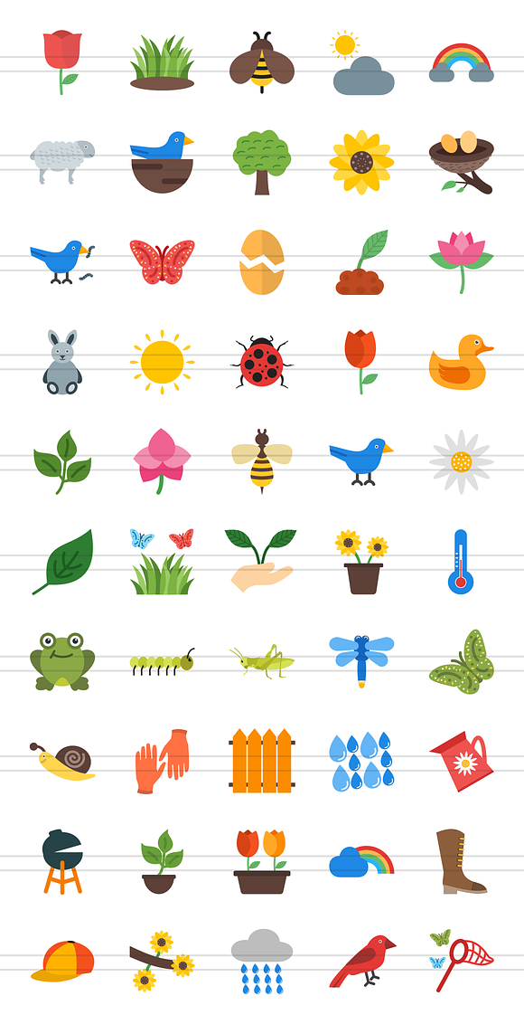 50 Spring Flat Multicolor Icons in Graphics - product preview 1