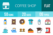 50 Coffee Shop Flat Multicolor Icons