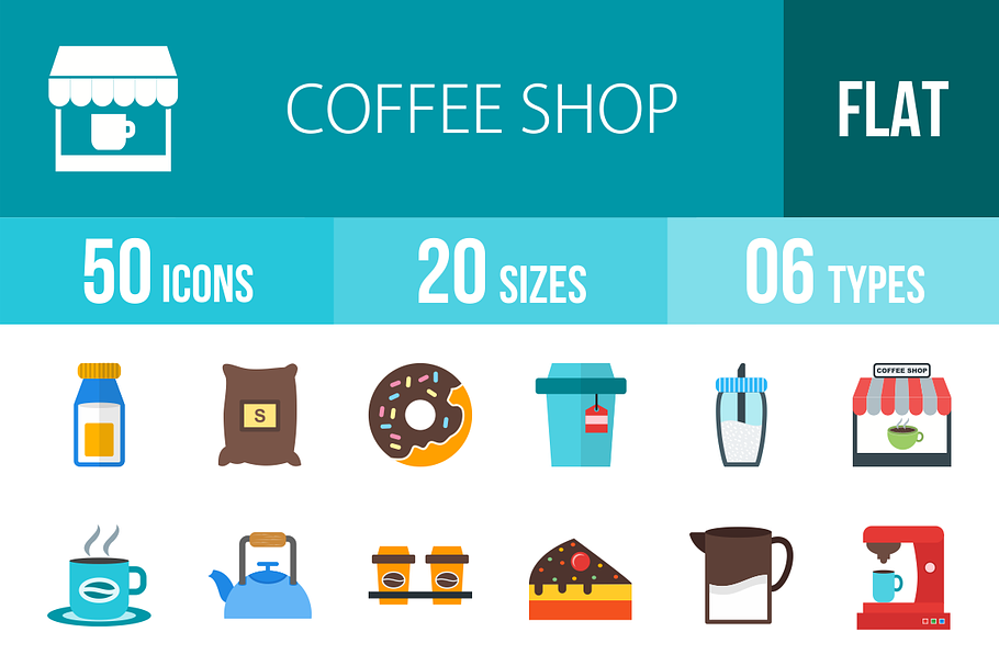 50 Coffee Shop Flat Multicolor Icons in Graphics - product preview 8