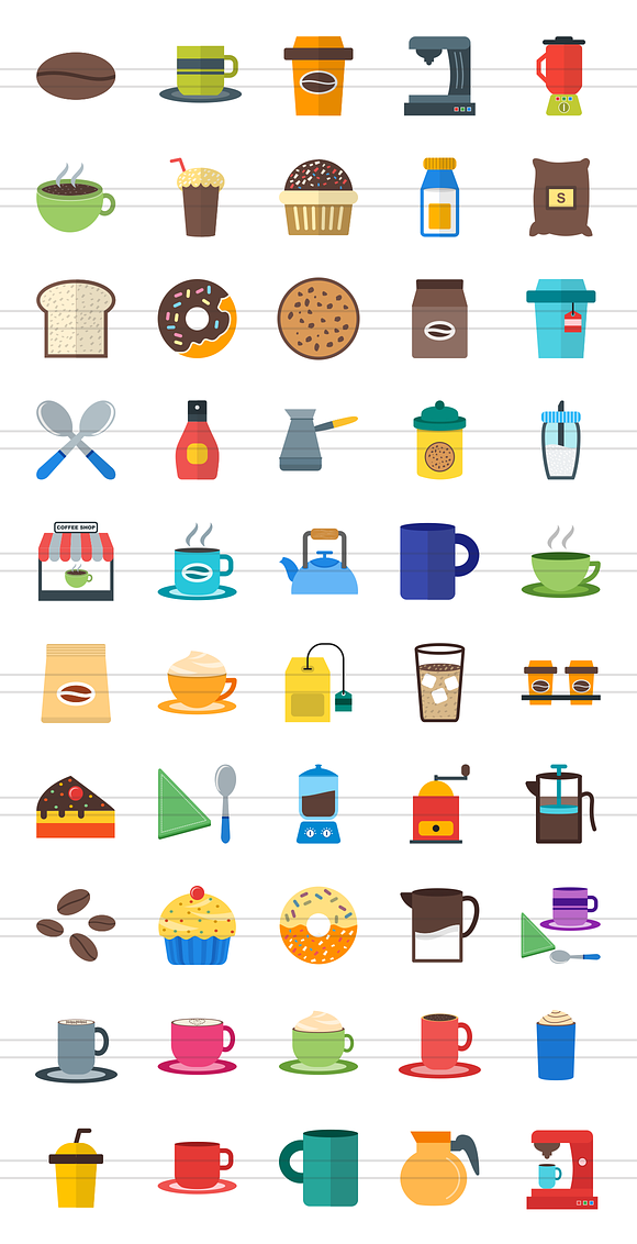 50 Coffee Shop Flat Multicolor Icons in Graphics - product preview 1