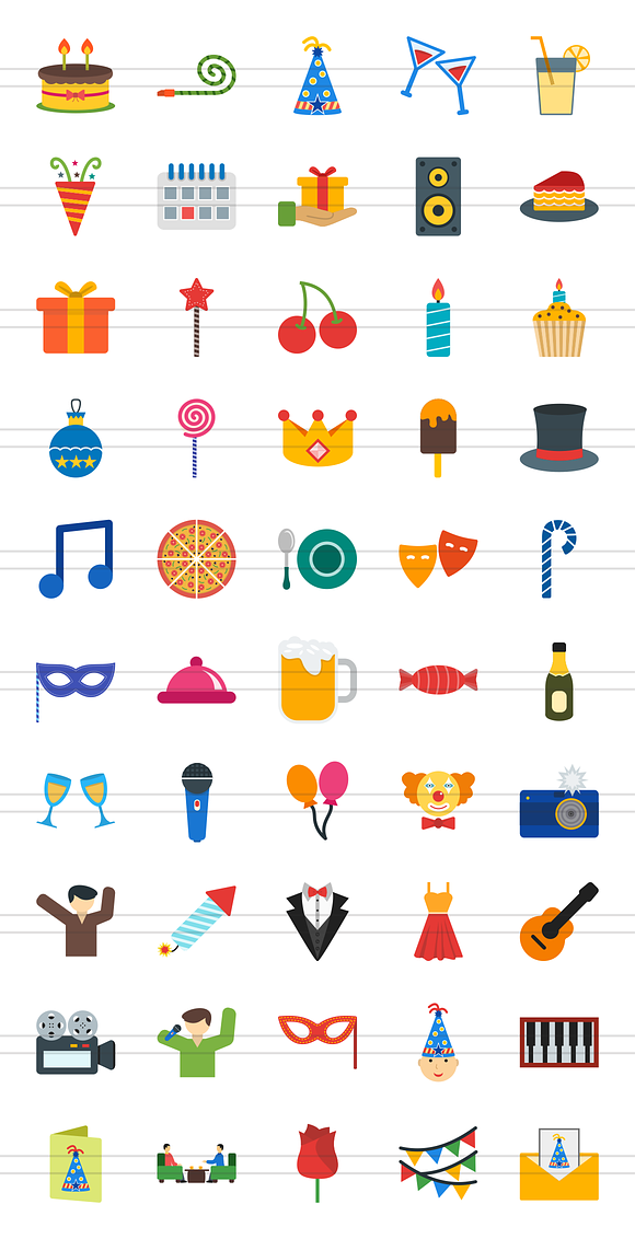 50 Birthday Flat Multicolor Icons in Graphics - product preview 1