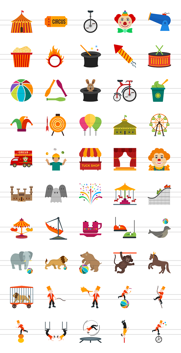 50 Circus Flat Multicolor Icons in Graphics - product preview 1