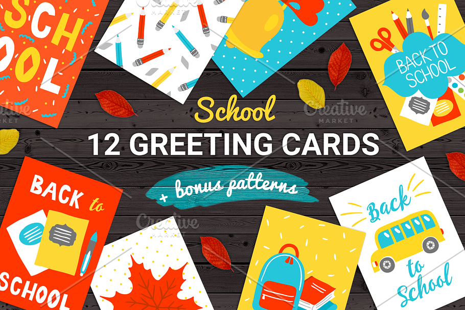 12 School Cards + Bonus Patterns in Illustrations - product preview 8