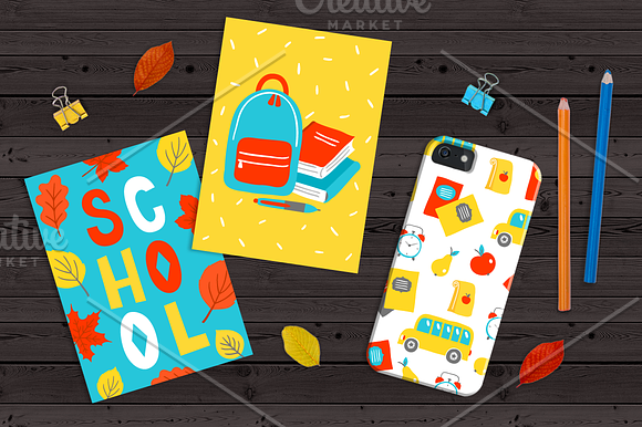 12 School Cards + Bonus Patterns in Illustrations - product preview 4