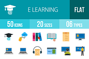 50 E Learning Flat Multicolor Icons