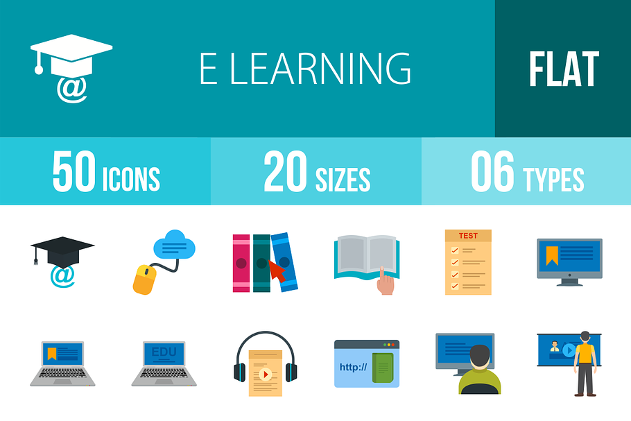 50 E Learning Flat Multicolor Icons in Icons - product preview 8