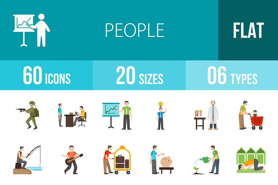 60 People Flat Multicolor Icons in Graphics - product preview 8