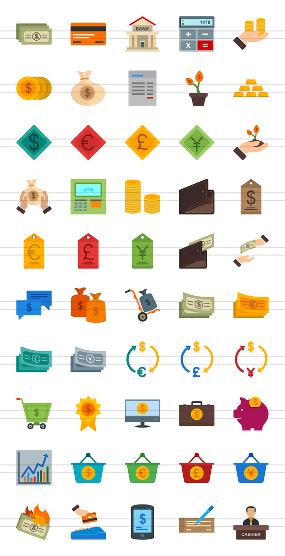 50 Currency Flat Multicolor Icons in Graphics - product preview 1