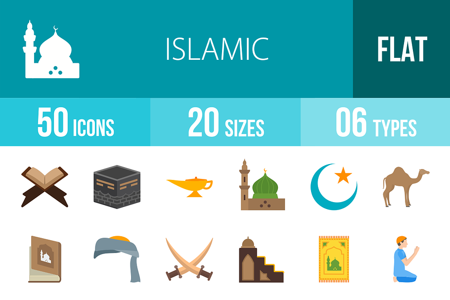 50 Islamic Flat Multicolor Icons