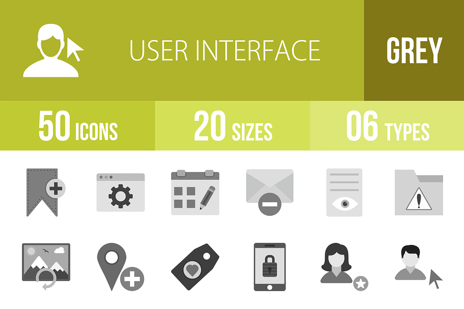 50 User Interface Greyscale Icons