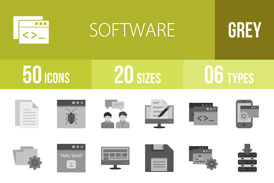 50 Software Greyscale Icons