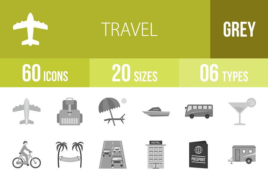 60 Travel Greyscale Icons