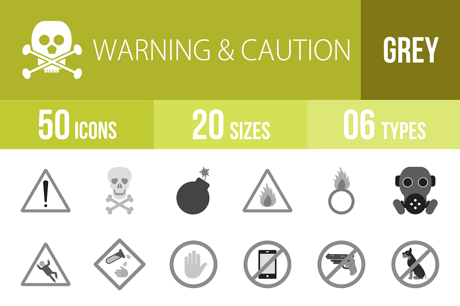 50 Warning & Caution Greyscale Icons in Graphics - product preview 8