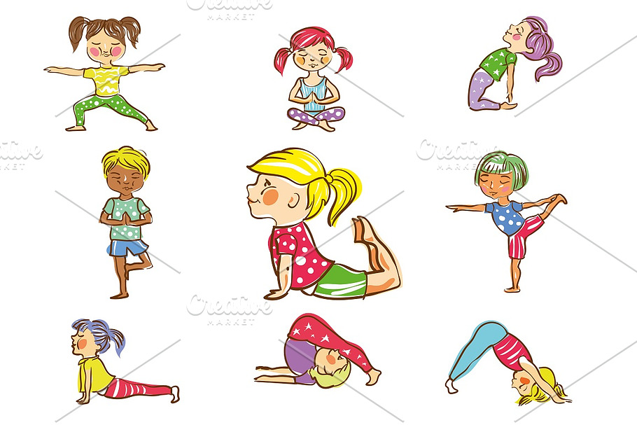 Kid's yoga vector illustration in Illustrations - product preview 8