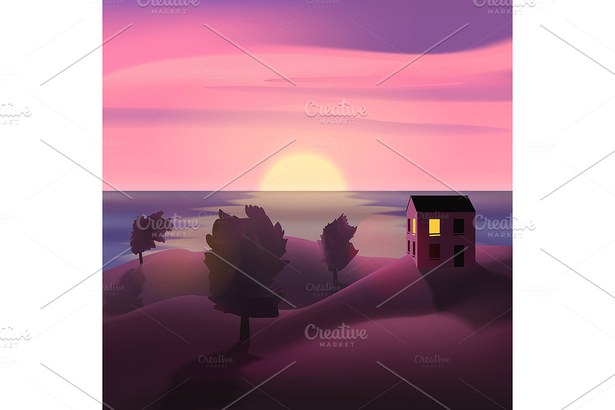 Evening landscape on the sea in Illustrations - product preview 8