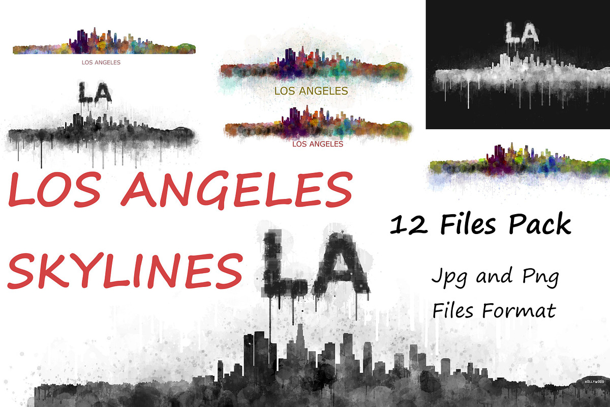 12x Files Pack Los Angeles Skylines in Illustrations - product preview 8