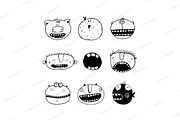 Cartoon Monster Faces with Teeth