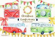 Watercolor Christmas Campervan