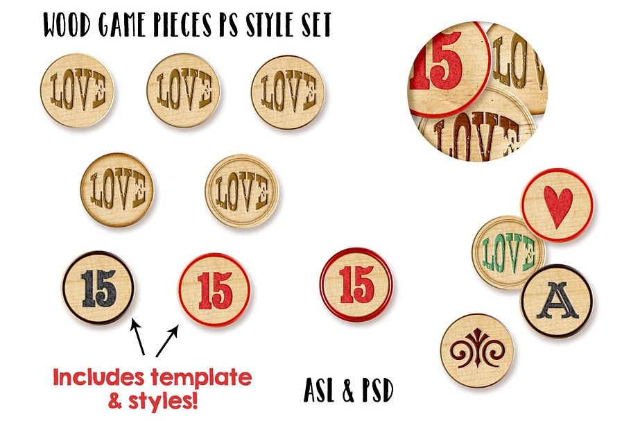 Wood Game Pieces PS Styles +Bonus in Photoshop Layer Styles - product preview 8