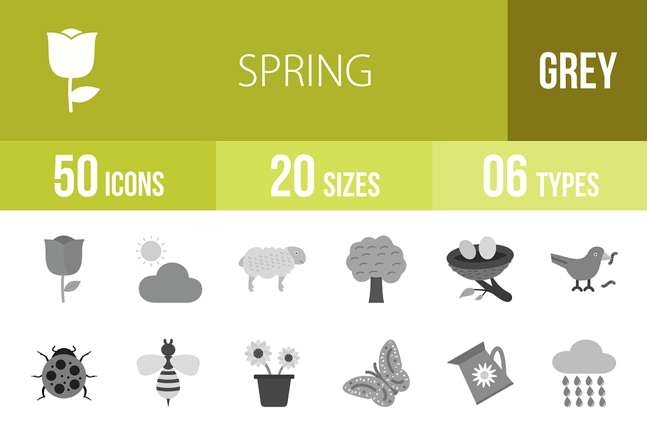 50 Spring Greyscale Icons
