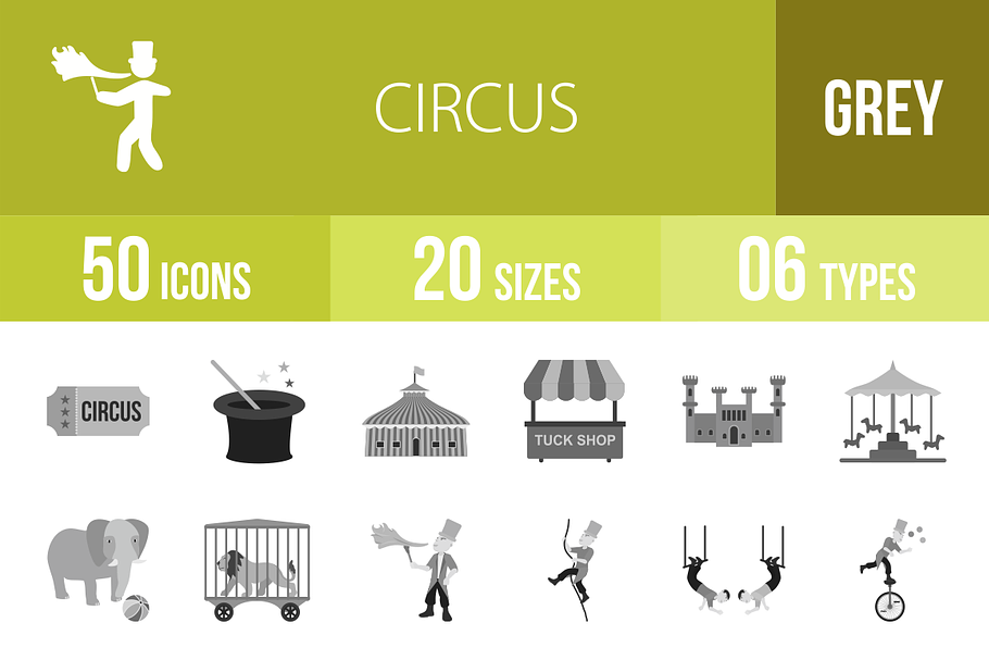 50 Circus Greyscale Icons