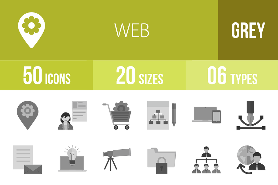 50 Web Greyscale Icons in Graphics - product preview 8