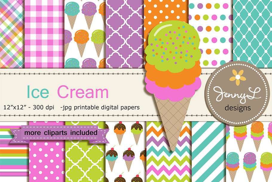 Ice Cream Digital Papers and Clipart