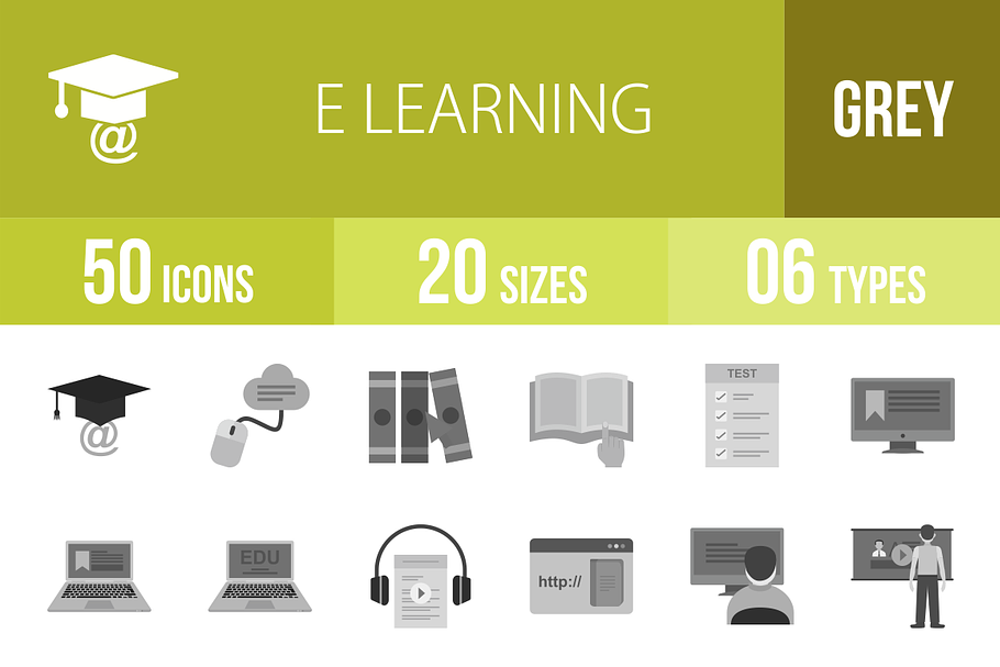 50 E Learning Greyscale Icons in Graphics - product preview 8