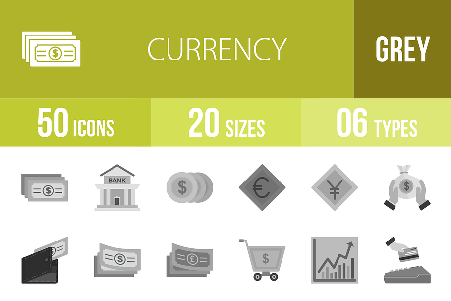 50 Currency Greyscale Icons in Graphics - product preview 8