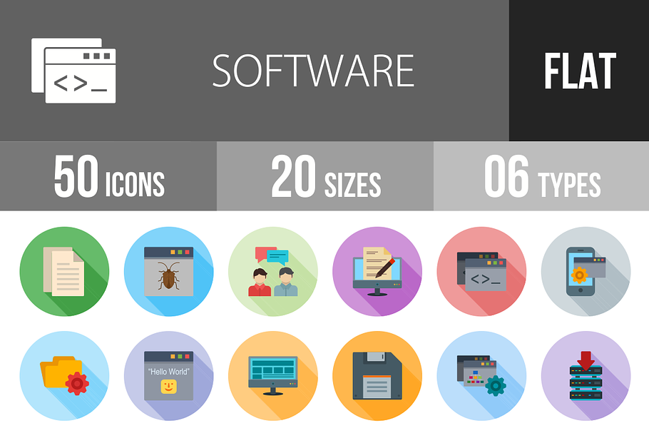 50 Software Flat Shadowed Icons