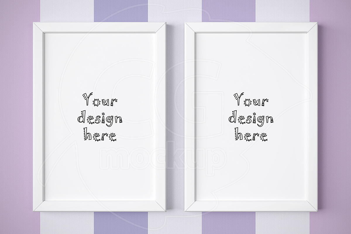 White frame mockup on striped wall in Print Mockups - product preview 8