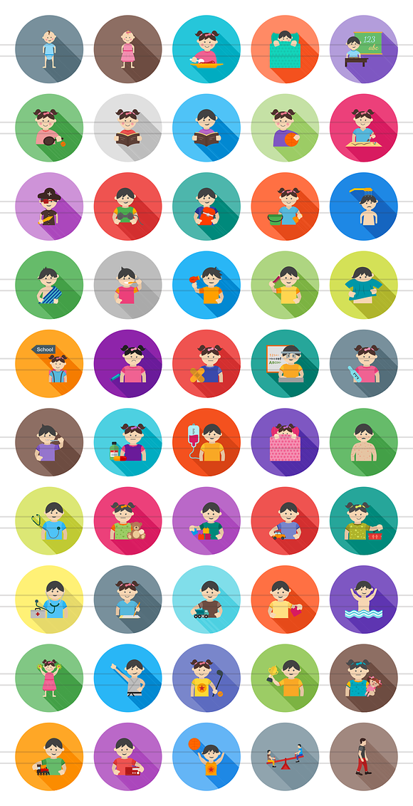 50 Kids Flat Shadowed Icons in Graphics - product preview 1