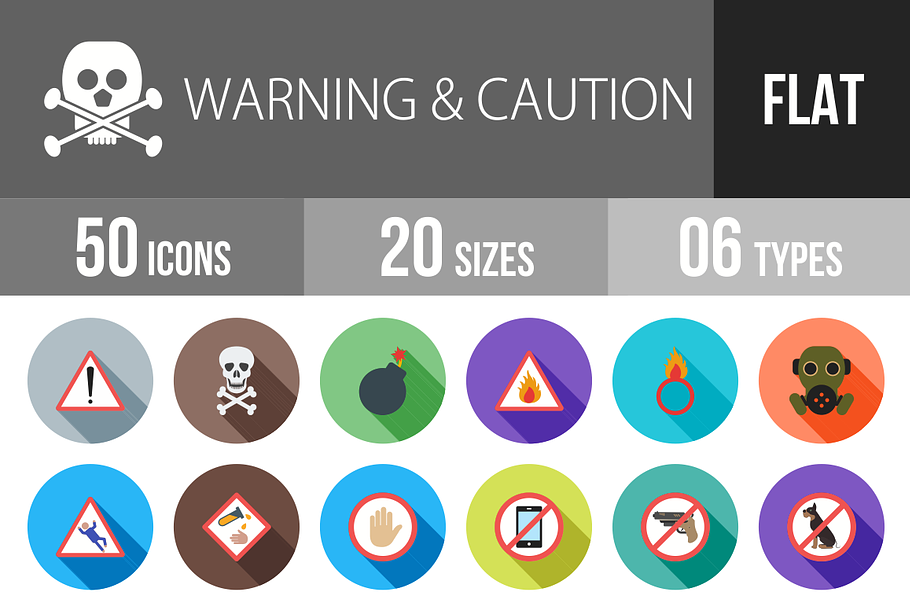 50 Warning Flat Shadowed Icons in Graphics - product preview 8